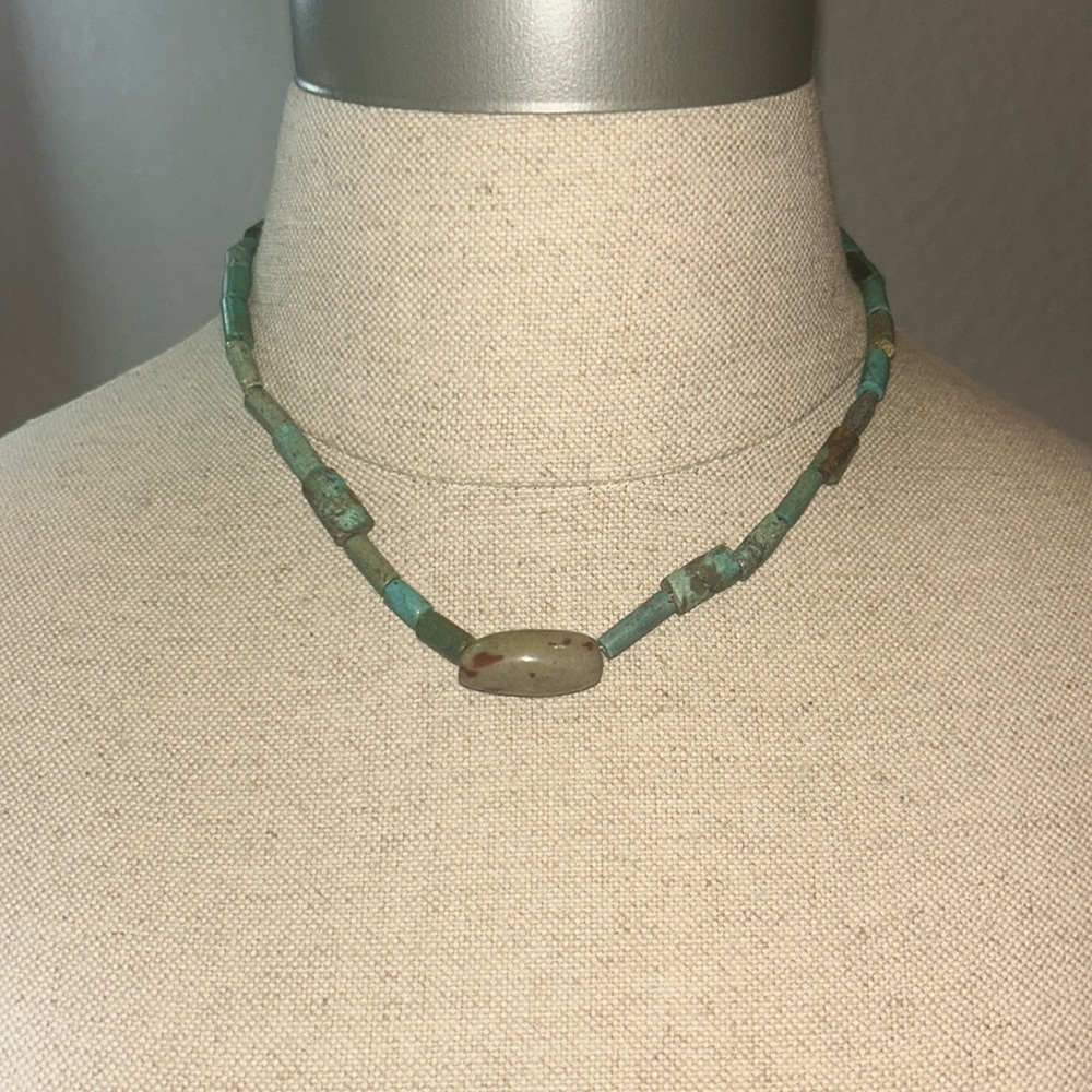 Turquoise Boho Beaded Tube Necklace